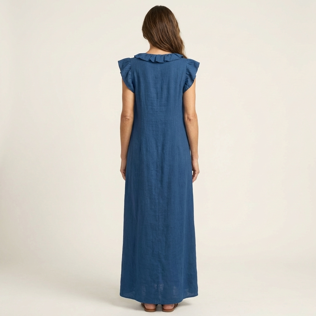 Josette | Ruffle V-Hals Linnen Maxi Jurk
