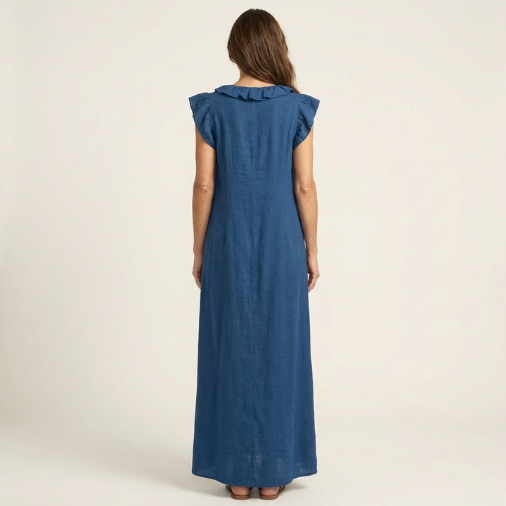 Josette | Ruffle V-Hals Linnen Maxi Jurk