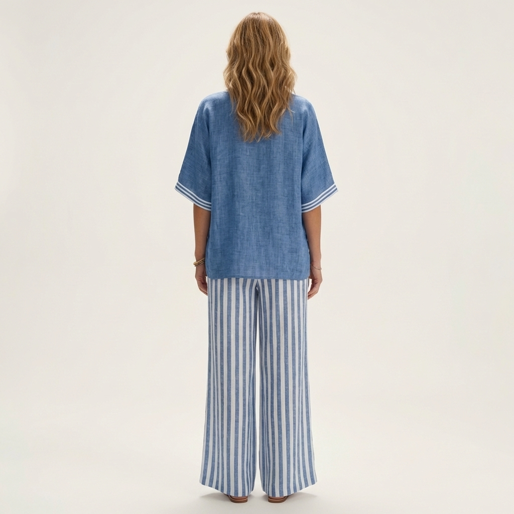 Juliana | V-Hals Varsity Top & Stripe Wijde Pijpen Set