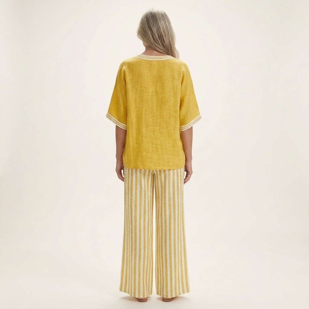 Juliana | V-Hals Varsity Top & Stripe Wide-Leg Set
