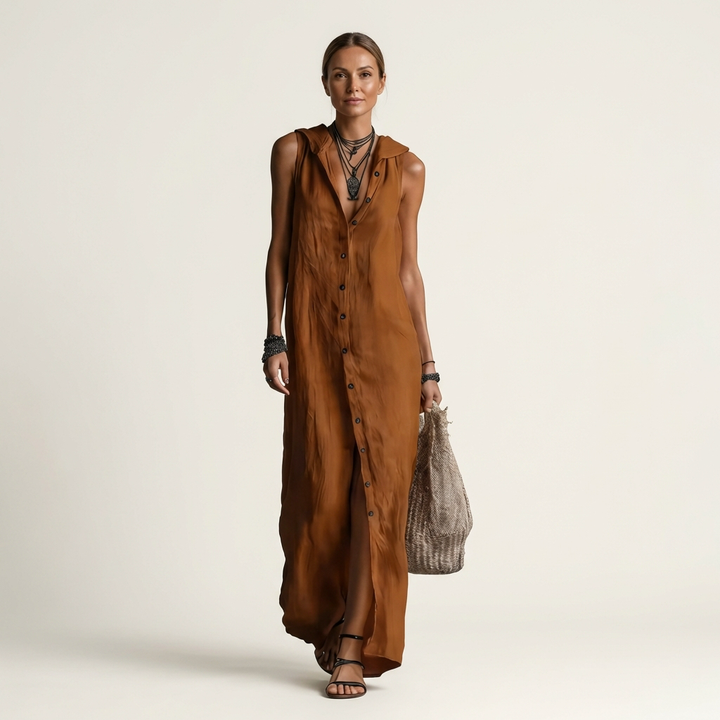Mirabell | Kap met knoopsluiting zonder mouwen Maxi-jurk