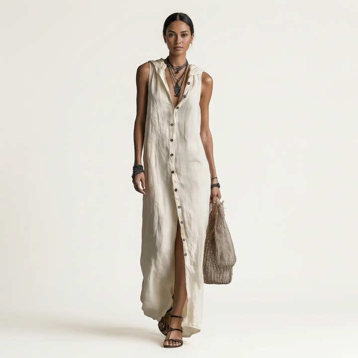 Mirabell | Kap met knoopsluiting zonder mouwen Maxi-jurk