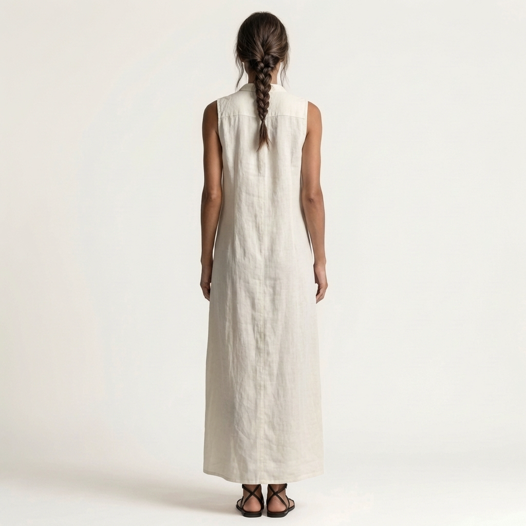 Mirabell | Kap met knopen, mouwloze linnen maxi-jurk