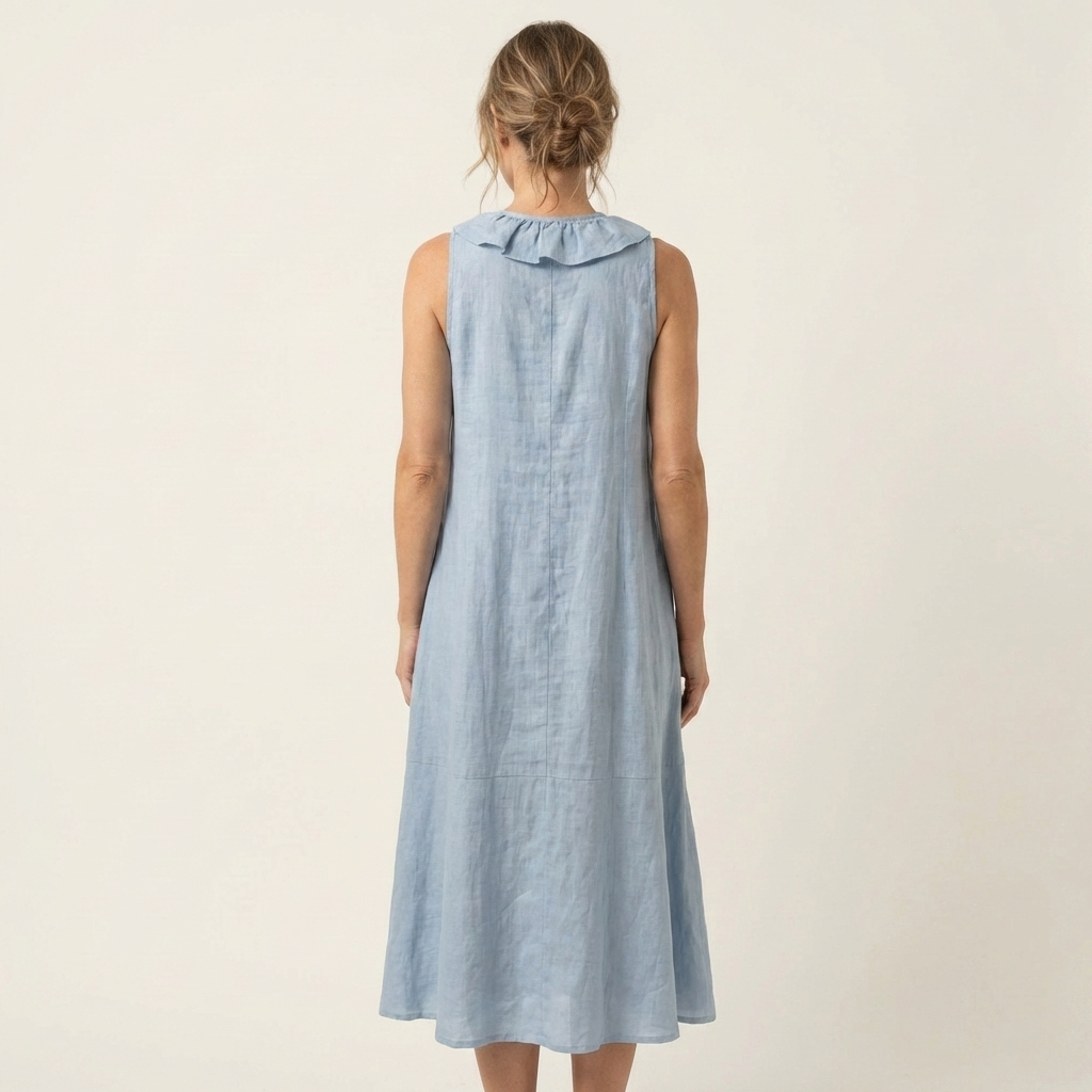 Vicky | Ruffle-Front V-Hals Mouwloze Linnen Maxi Jurk