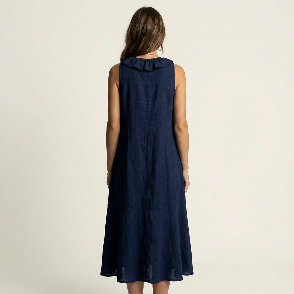 Vicky | Ruffle-Front V-Hals Mouwloze Linnen Maxi Jurk