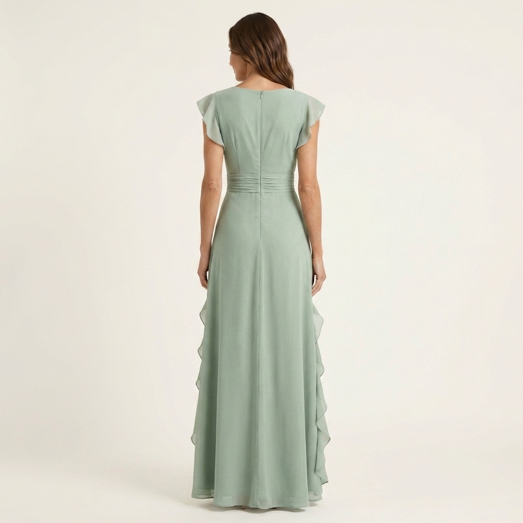 Nellyana | Wrap-Stijl V-Hals Flutter-Mouwen Cascaderende Rimpel Maxi Jurk