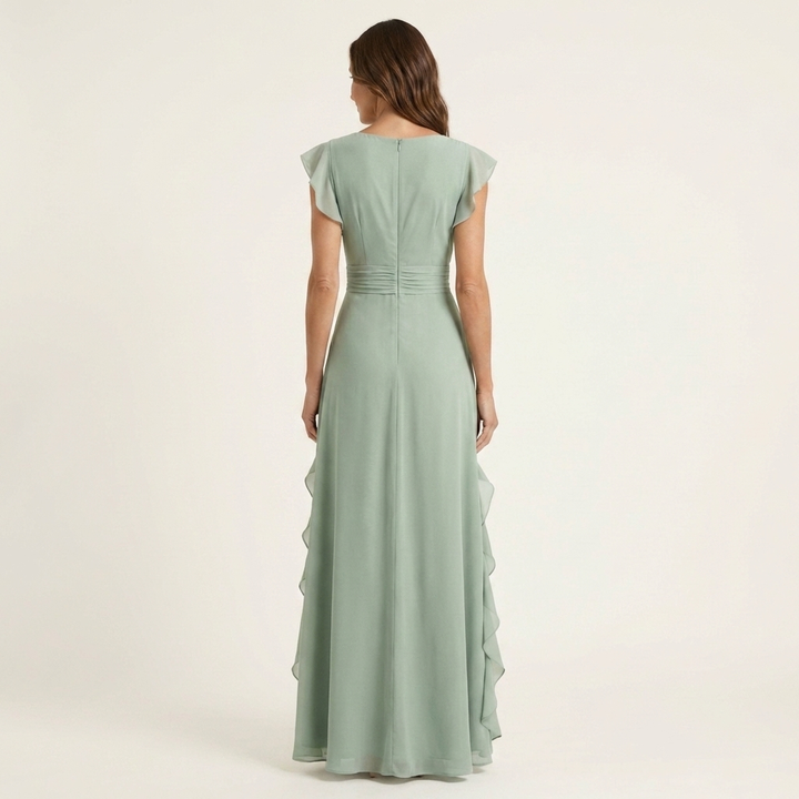 Nellyana | Wrap-Stijl V-Hals Flutter-Mouwen Cascaderende Rimpel Maxi Jurk
