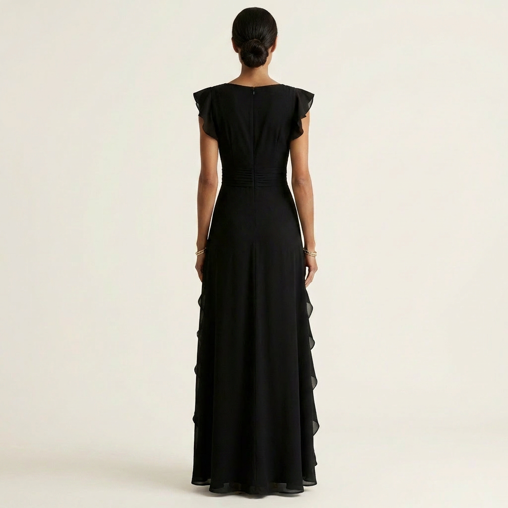 Nellyana | Wrap-Stijl V-Hals Flutter-Mouwen Cascaderende Rimpel Maxi Jurk