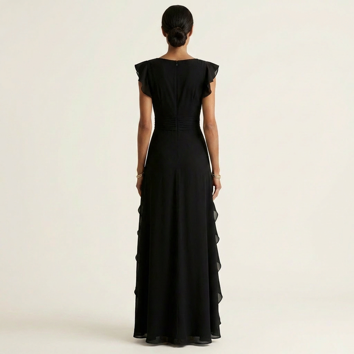 Nellyana | Wrap-Stijl V-Hals Flutter-Mouwen Cascaderende Rimpel Maxi Jurk