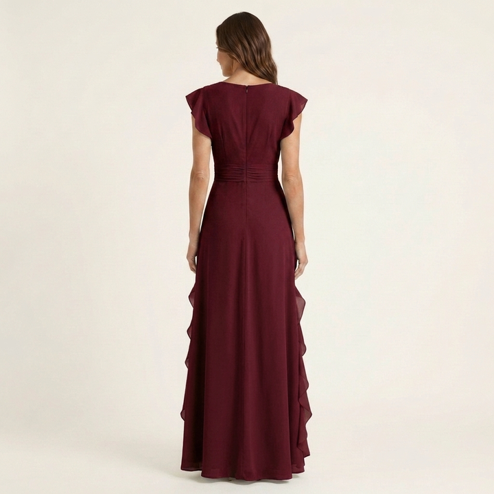 Nellyana | Wrap-Stijl V-Hals Flutter-Mouwen Cascaderende Rimpel Maxi Jurk