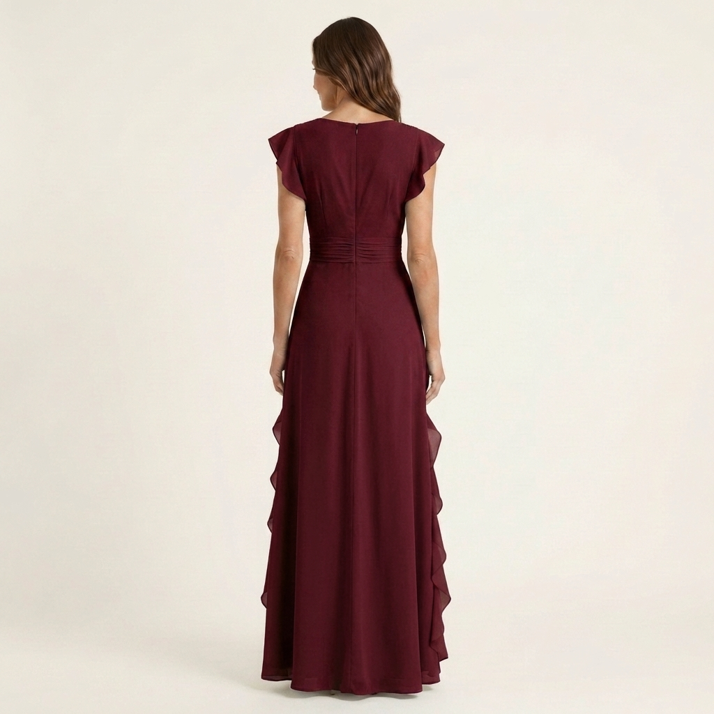 Nellyana | Wrap-Stijl V-Hals Flutter-Mouwen Cascading Ruffle Maxi Jurk