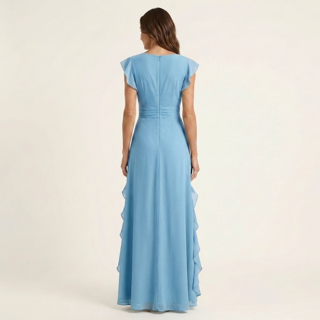 Nellyana | Wrap-Stijl V-Hals Flutter-Mouwen Cascaderende Rimpel Maxi Jurk