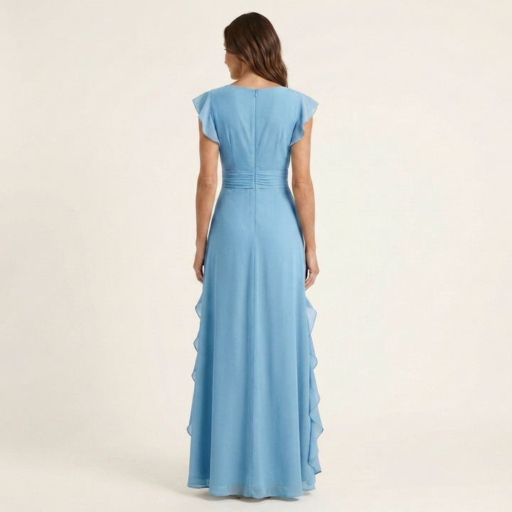 Nellyana | Wrap-Stijl V-Hals Flutter-Mouwen Cascaderende Rimpel Maxi Jurk