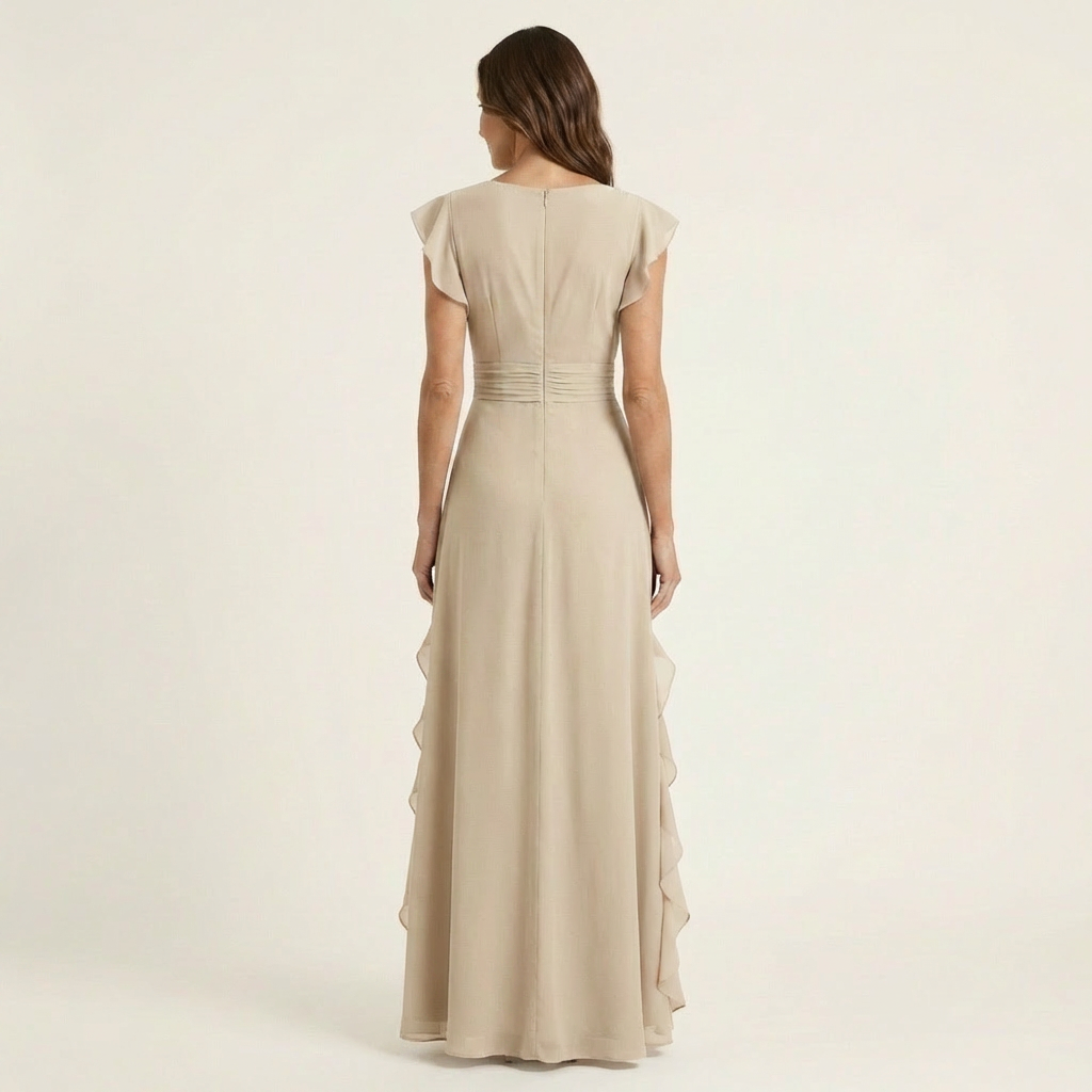 Nellyana | Wrap-Stijl V-Hals Flutter-Mouwen Cascaderende Rimpel Maxi Jurk
