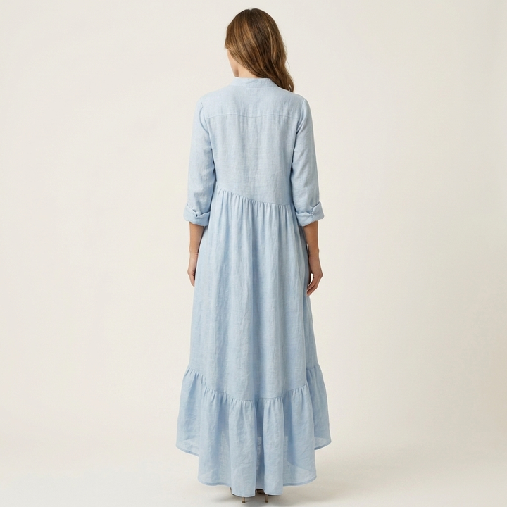 Jilana | Maxi-jurk met Staande Kraag en Knopenfront met Rimpelzoom