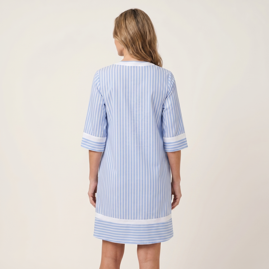 Sanina | Contrast-Trim Stripe V-Neck Katoenen Shift Jurk