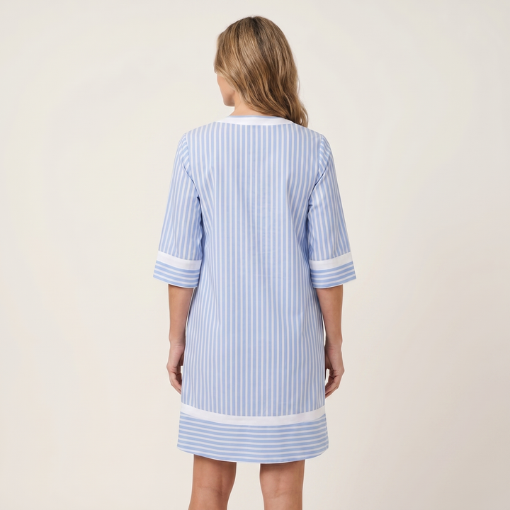 Sanina | Contrast-Trim Stripe V-Neck Katoenen Shift Jurk