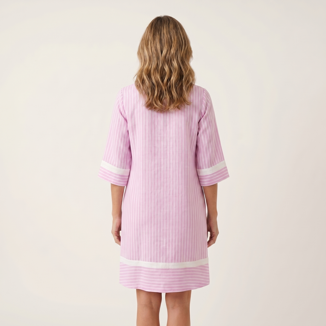 Sanina | Contrast-Trim Stripe V-Neck Katoenen Shiftjurk