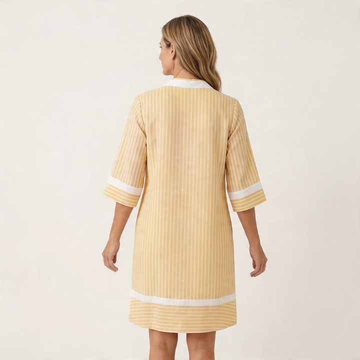 Sanina | Contrast-Trim Stripe V-Neck Katoenen Shift Jurk