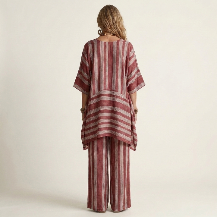 Kiara | Twee-delige Gestreepte Katoen-Linnen Set