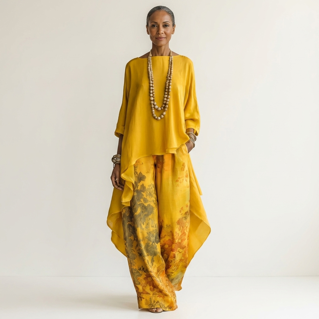 Cariola | Katoen-Zijde Twee-Delig Set met Asymmetrische Tuniek