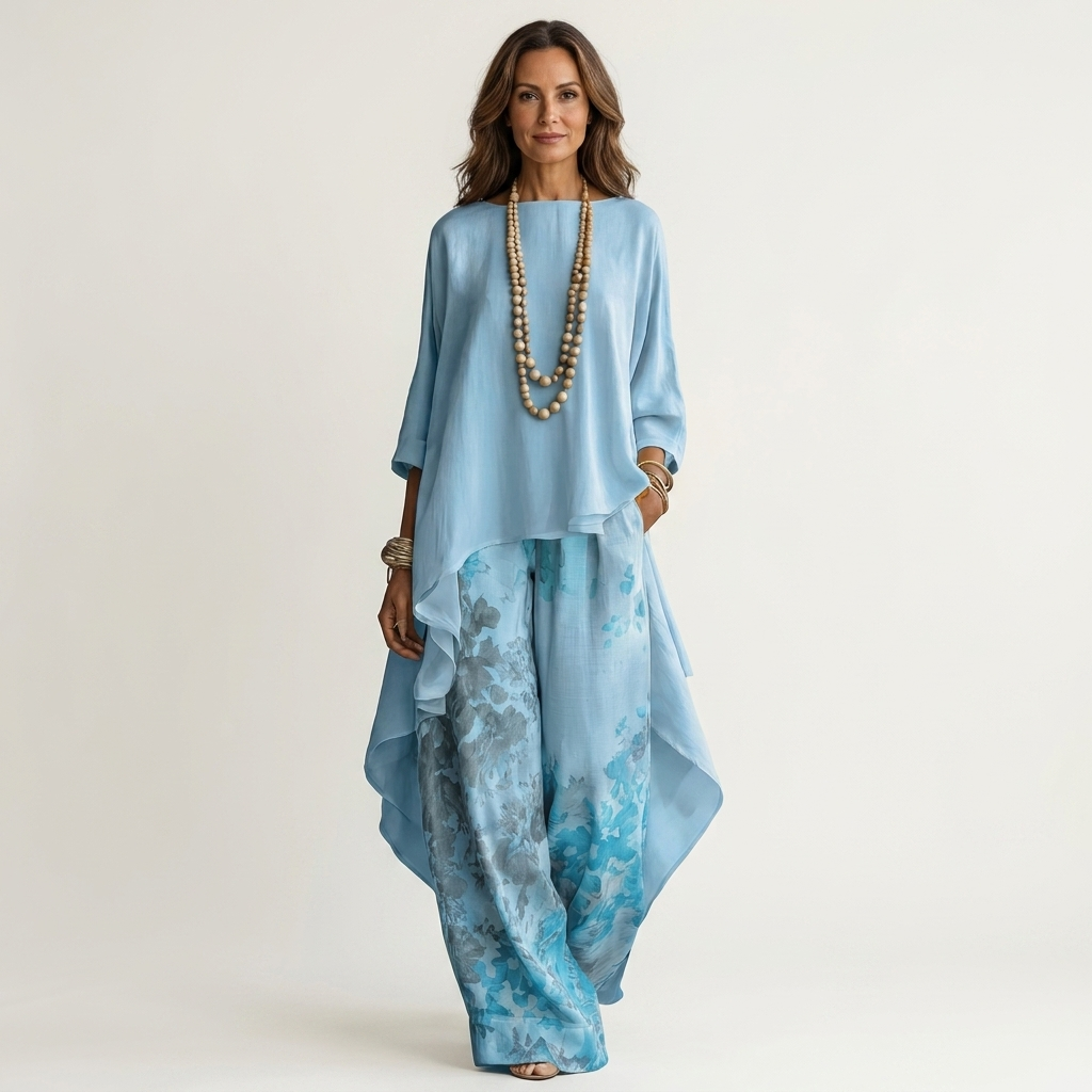 Cariola | Katoen-Zijde Twee-Delige Set met Asymmetrische Tuniek