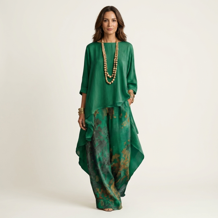 Cariola | Katoen-Zijde Twee-Delig Set met Asymmetrische Tuniek