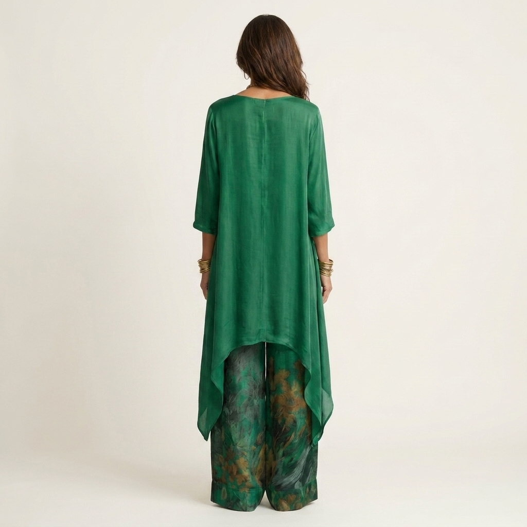 Cariola | Katoen-Zijde Twee-Delige Set met Asymmetrische Tuniek