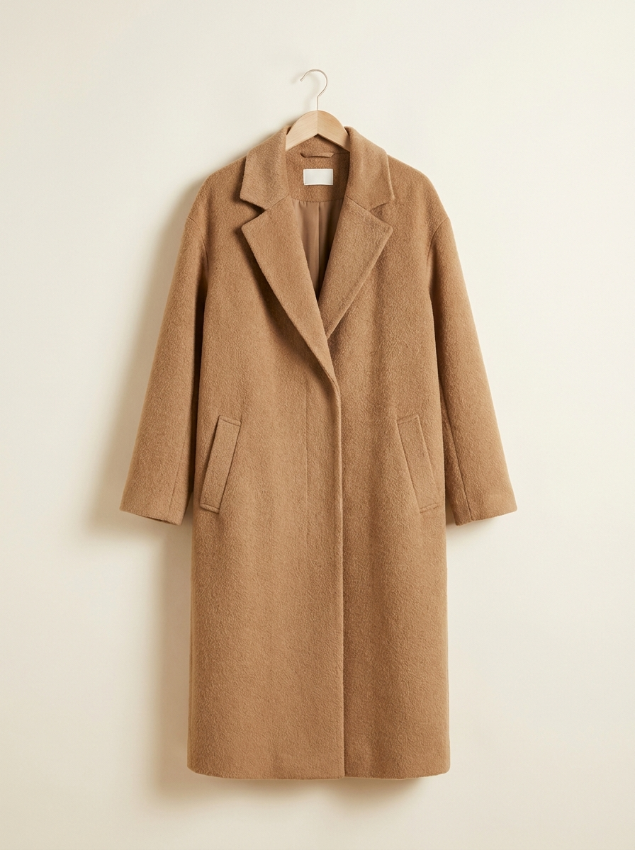 Longline camel wool-look coat