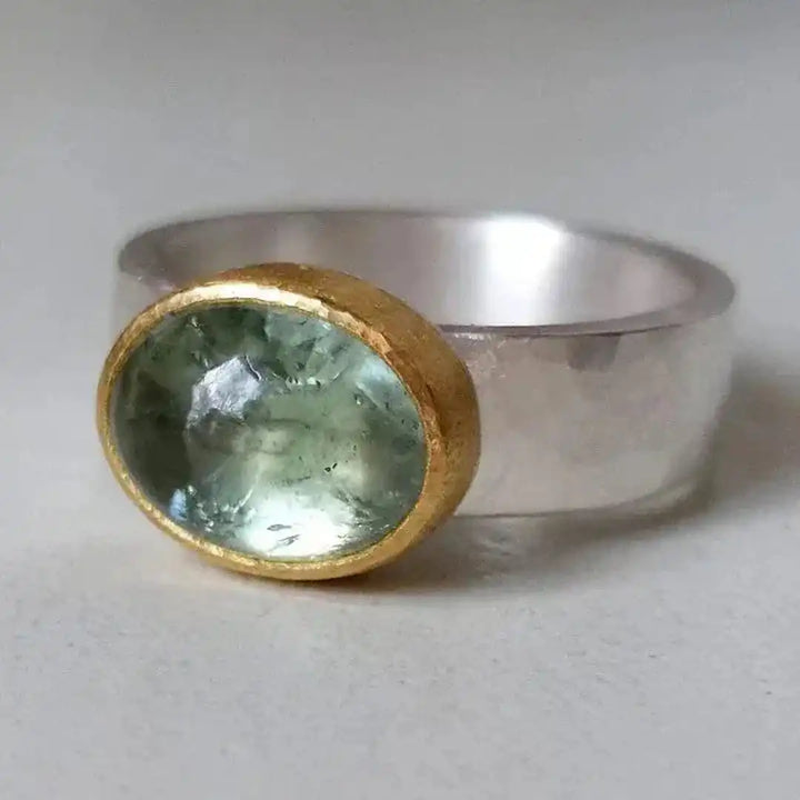 Vintage Groene Ronde Steenring