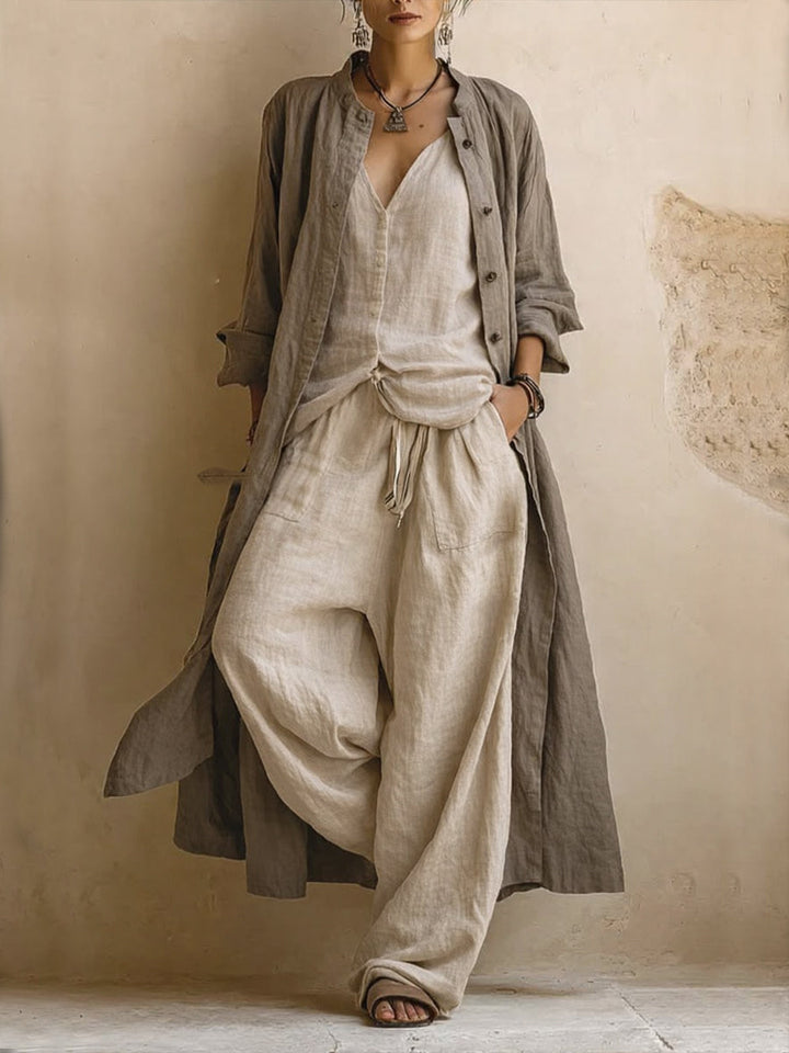 Boho Linnen Mix 3-Delige Co-Ord Set