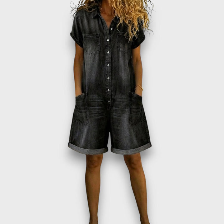 Saylor | Vintage korte Katoen Denim-Look Overalls